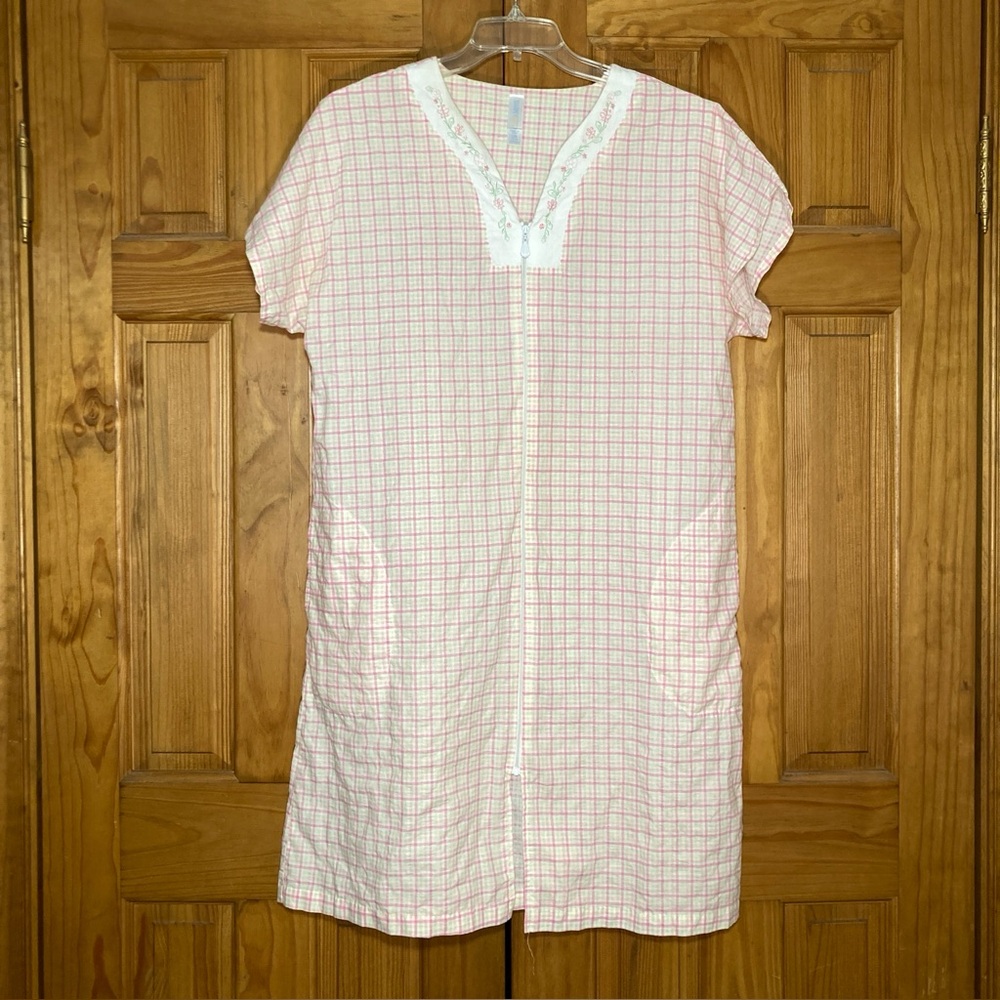 NWOT Simply Basic Vintage 90s Full Zipper Nightgown Housecoat Pink Size L 12/14
